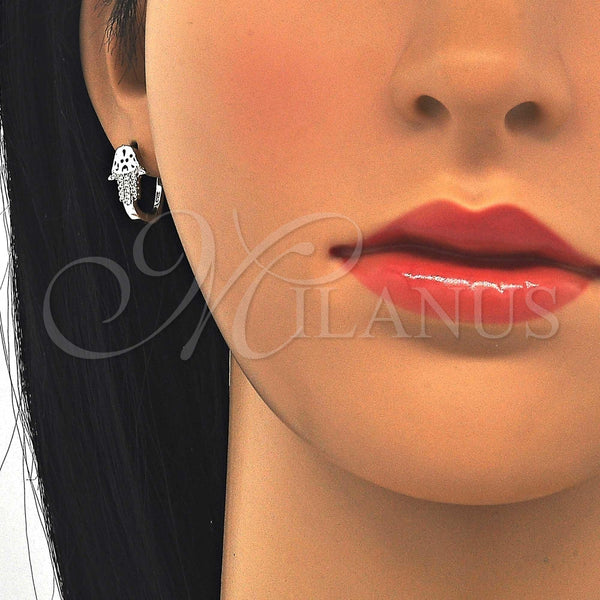 Argolla Huggie 02.336.0062.10 Plata Rodinada, Diseño de Mano de Dios, con Micro Pave Blanca, Pulido, Rodinado