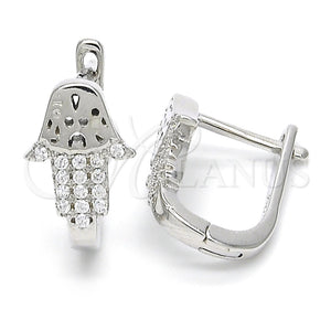 Argolla Huggie 02.336.0062.10 Plata Rodinada, Diseño de Mano de Dios, con Micro Pave Blanca, Pulido, Rodinado