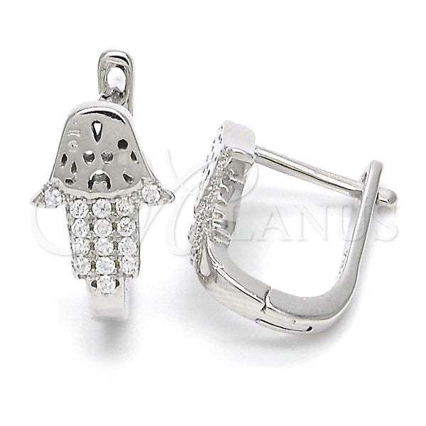 Argolla Huggie 02.336.0062.10 Plata Rodinada, Diseño de Mano de Dios, con Micro Pave Blanca, Pulido, Rodinado