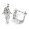 Argolla Huggie 02.336.0062.10 Plata Rodinada, Diseño de Mano de Dios, con Micro Pave Blanca, Pulido, Rodinado
