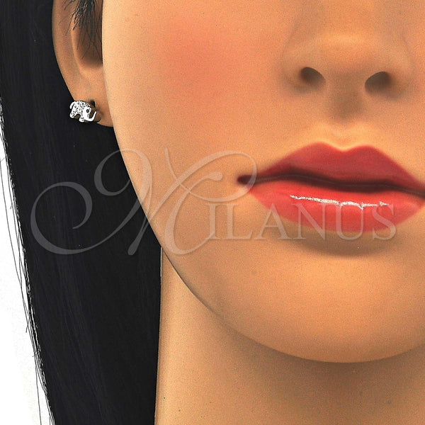 Arete Dormilona 02.336.0066 Plata Rodinada, Diseño de Elefante, con Zirconia Cubica Negro y Cristal Blanca, Pulido, Rodinado