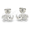 Arete Dormilona 02.336.0066 Plata Rodinada, Diseño de Elefante, con Zirconia Cubica Negro y Cristal Blanca, Pulido, Rodinado