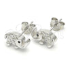 Arete Dormilona 02.336.0066 Plata Rodinada, Diseño de Elefante, con Zirconia Cubica Negro y Cristal Blanca, Pulido, Rodinado