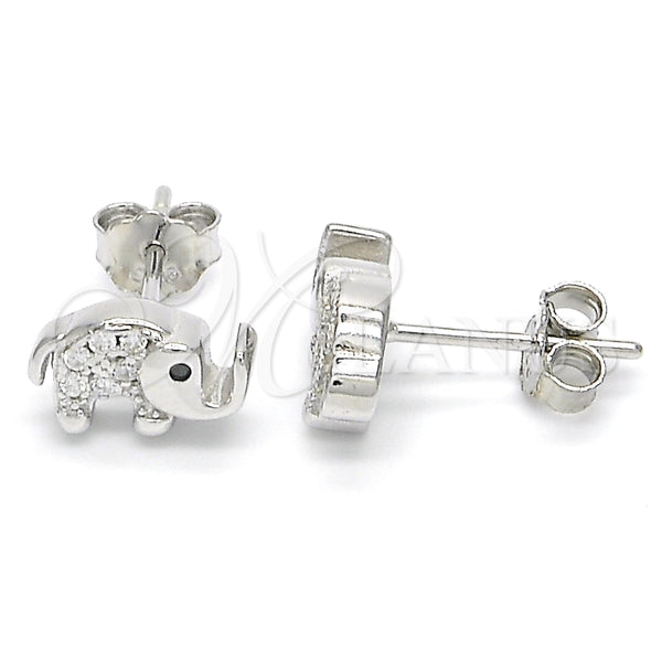 Arete Dormilona 02.336.0066 Plata Rodinada, Diseño de Elefante, con Zirconia Cubica Negro y Cristal Blanca, Pulido, Rodinado