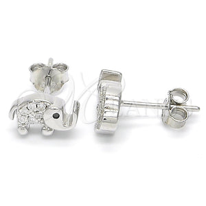 Arete Dormilona 02.336.0066 Plata Rodinada, Diseño de Elefante, con Zirconia Cubica Negro y Cristal Blanca, Pulido, Rodinado