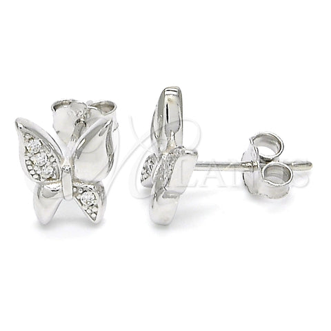 Arete Dormilona 02.336.0067 Plata Rodinada, Diseño de Mariposa, con Micro Pave Blanca, Pulido, Rodinado