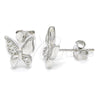 Arete Dormilona 02.336.0067 Plata Rodinada, Diseño de Mariposa, con Blanca Micro Pave, Pulido, Rodinado