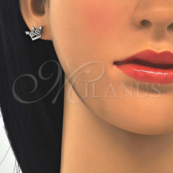 Arete Dormilona 02.336.0079 Plata Rodinada, Diseño de Corona, con Zirconia Cubica Blanca y Cristal Blanca, Pulido, Rodinado