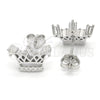 Arete Dormilona 02.336.0079 Plata Rodinada, Diseño de Corona, con Zirconia Cubica Blanca y Cristal Blanca, Pulido, Rodinado