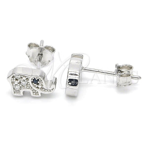 Arete Dormilona 02.336.0081 Plata Rodinada, Diseño de Elefante, con Micro Pave Blanca, Pulido, Rodinado