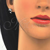 Arete Dormilona 02.336.0082 Plata Rodinada, Diseño de Delfín, con Zirconia Cubica Negro y Blanca, Pulido, Rodinado