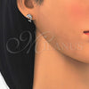 Arete Dormilona 02.336.0082 Plata Rodinada, Diseño de Delfín, con Zirconia Cubica Negro y Blanca, Pulido, Rodinado