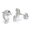 Arete Dormilona 02.336.0082 Plata Rodinada, Diseño de Delfín, con Zirconia Cubica Negro y Blanca, Pulido, Rodinado