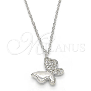 Collares con Dije 04.336.0002.16 Plata Rodinada, Diseño de Mariposa, con Zirconia Cubica Blanca, Pulido, Rodinado (Grosor 01 MM, 16 Pulgadas de Largo)