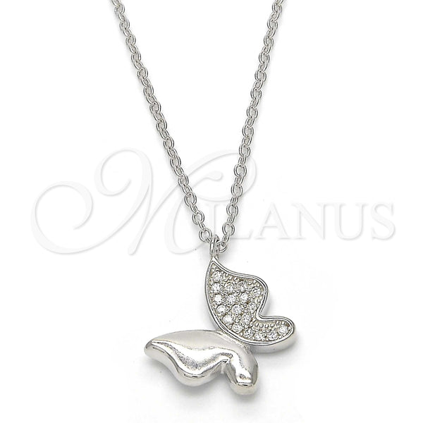 Collares con Dije 04.336.0002.16 Plata Rodinada, Diseño de Mariposa, con Zirconia Cubica Blanca, Pulido, Rodinado (Grosor 01 MM, 16 Pulgadas de Largo)