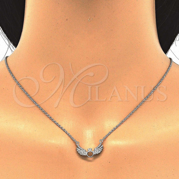 Collares con Dije 04.336.0005.16 Plata Rodinada, con Zirconia Cubica Blanca y Cristal Blanca, Pulido, Rodinado (Grosor 01 MM, 16 Pulgadas de Largo)