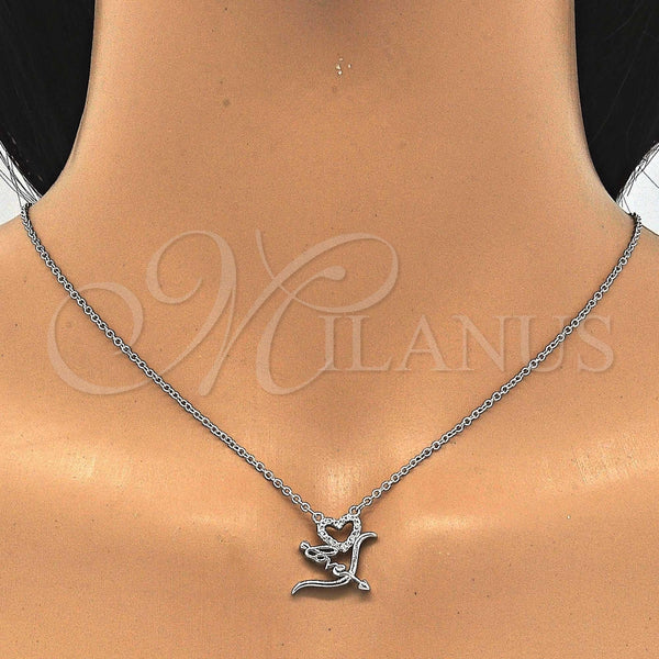 Collares con Dije 04.336.0008.16 Plata Rodinada, Diseño de Corazón y Amor, con Zirconia Cubica Blanca, Pulido, Rodinado (Grosor 01 MM, 16 Pulgadas de Largo)