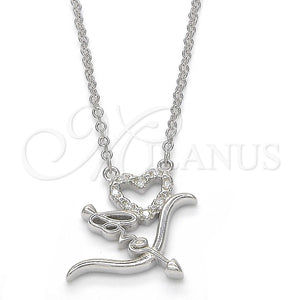 Collares con Dije 04.336.0008.16 Plata Rodinada, Diseño de Corazón y Amor, con Zirconia Cubica Blanca, Pulido, Rodinado (Grosor 01 MM, 16 Pulgadas de Largo)