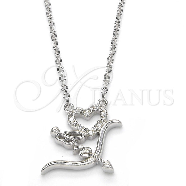 Collares con Dije 04.336.0008.16 Plata Rodinada, Diseño de Corazón y Amor, con Zirconia Cubica Blanca, Pulido, Rodinado (Grosor 01 MM, 16 Pulgadas de Largo)