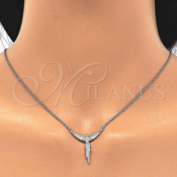 Collares con Dije 04.336.0009.16 Plata Rodinada, Diseño de Angel, con Micro Pave Blanca, Pulido, Rodinado (Grosor 01 MM, 16 Pulgadas de Largo)