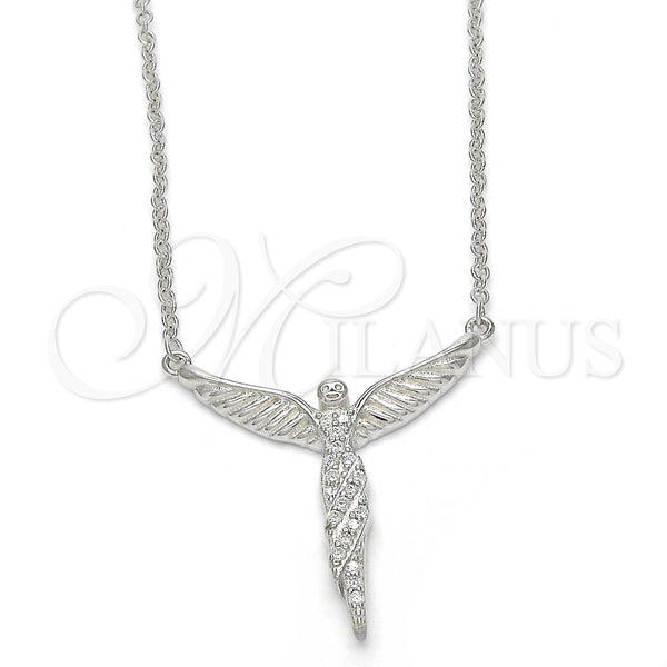 Collares con Dije 04.336.0009.16 Plata Rodinada, Diseño de Angel, con Micro Pave Blanca, Pulido, Rodinado (Grosor 01 MM, 16 Pulgadas de Largo)