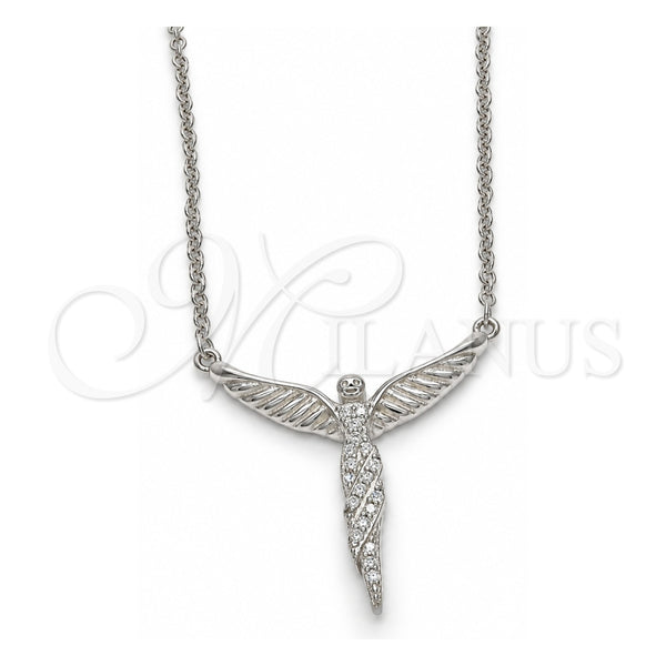 Collares con Dije 04.336.0009.16 Plata Rodinada, Diseño de Angel, con Micro Pave Blanca, Pulido, Rodinado (Grosor 01 MM, 16 Pulgadas de Largo)