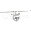 Collares con Dije 04.336.0010.16 Plata Rodinada, Diseño de Candado y Corona, con Zirconia Cubica Blanca, Pulido, Rodinado (Grosor 01 MM, 16 Pulgadas de Largo)