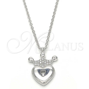 Collares con Dije 04.336.0010.16 Plata Rodinada, Diseño de Candado y Corona, con Zirconia Cubica Blanca, Pulido, Rodinado (Grosor 01 MM, 16 Pulgadas de Largo)