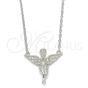 Collares con Dije 04.336.0012.16 Plata Rodinada, Diseño de Angel, con Micro Pave Blanca, Pulido, Rodinado (Grosor 01 MM, 16 Pulgadas de Largo)