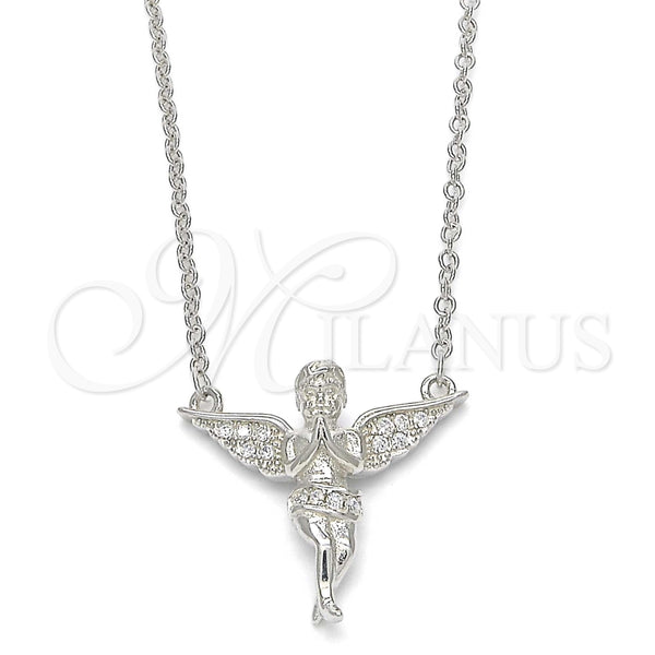Collares con Dije 04.336.0012.16 Plata Rodinada, Diseño de Angel, con Micro Pave Blanca, Pulido, Rodinado (Grosor 01 MM, 16 Pulgadas de Largo)