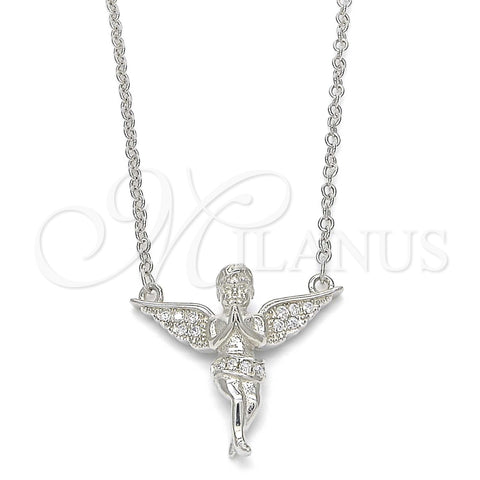 Collares con Dije 04.336.0012.16 Plata Rodinada, Diseño de Angel, con Micro Pave Blanca, Pulido, Rodinado (Grosor 01 MM, 16 Pulgadas de Largo)