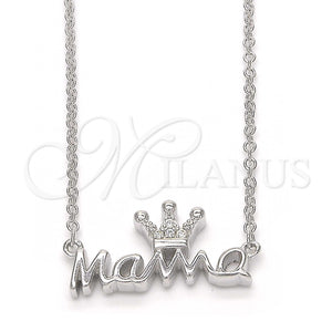 Collares con Dije 04.336.0015.16 Plata Rodinada, Diseño de Corona, con Micro Pave Blanca, Pulido, Rodinado (Grosor 01 MM, 16 Pulgadas de Largo)