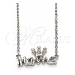Collares con Dije 04.336.0015.16 Plata Rodinada, Diseño de Corona, con Micro Pave Blanca, Pulido, Rodinado (Grosor 01 MM, 16 Pulgadas de Largo)