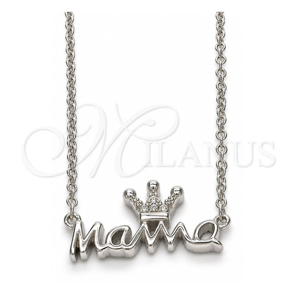 Collares con Dije 04.336.0015.16 Plata Rodinada, Diseño de Corona, con Micro Pave Blanca, Pulido, Rodinado (Grosor 01 MM, 16 Pulgadas de Largo)