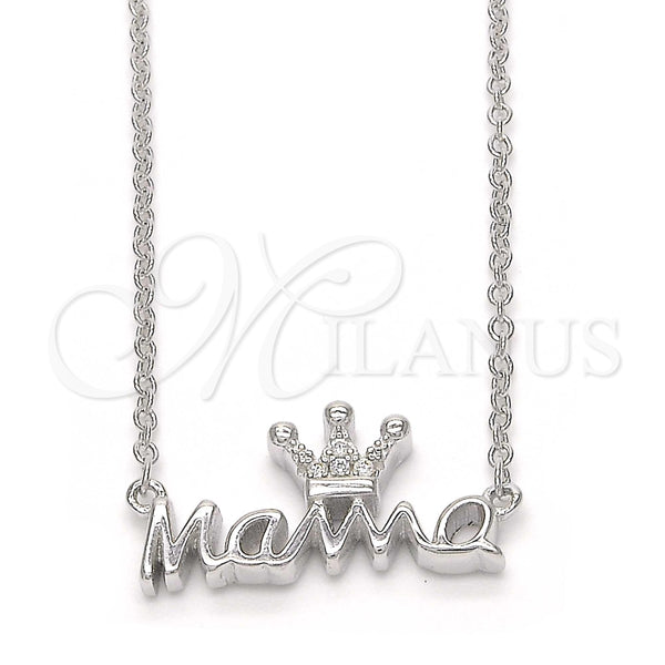 Collares con Dije 04.336.0015.16 Plata Rodinada, Diseño de Corona, con Micro Pave Blanca, Pulido, Rodinado (Grosor 01 MM, 16 Pulgadas de Largo)