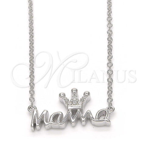 Collares con Dije 04.336.0015.16 Plata Rodinada, Diseño de Corona, con Micro Pave Blanca, Pulido, Rodinado (Grosor 01 MM, 16 Pulgadas de Largo)