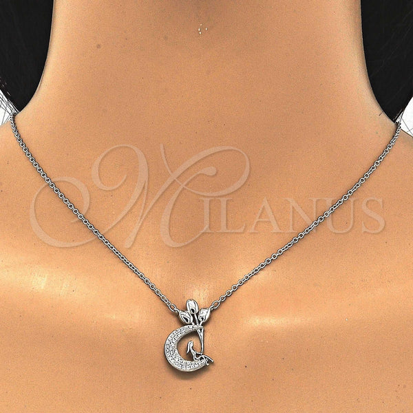 Collares con Dije 04.336.0019.16 Plata Rodinada, Diseño de Luna, con Zirconia Cubica Blanca, Pulido, Rodinado (Grosor 01 MM, 16 Pulgadas de Largo)