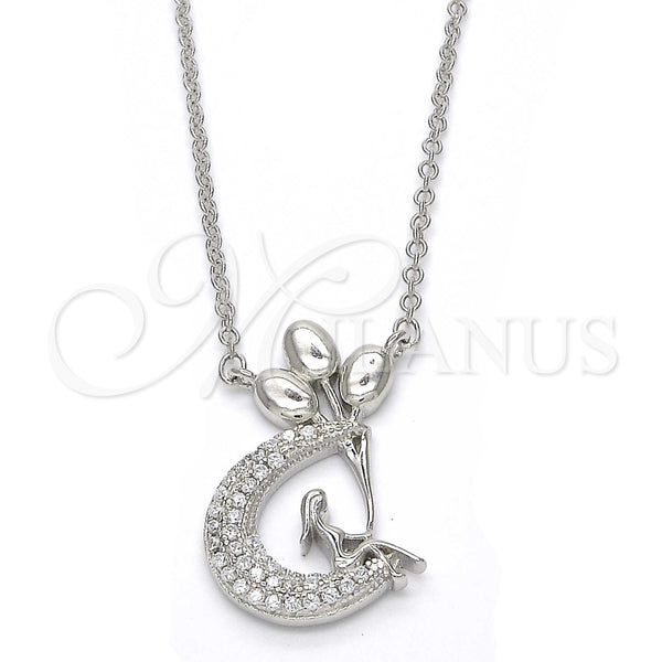 Collares con Dije 04.336.0019.16 Plata Rodinada, Diseño de Luna, con Zirconia Cubica Blanca, Pulido, Rodinado (Grosor 01 MM, 16 Pulgadas de Largo)