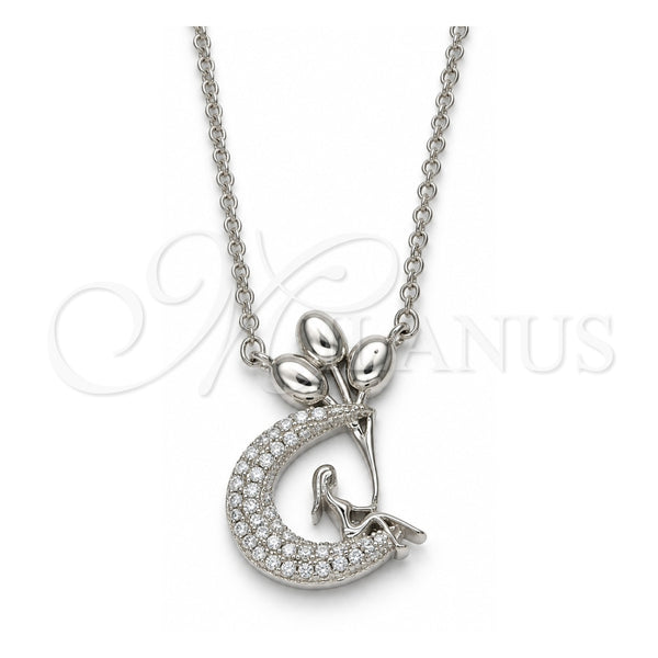 Collares con Dije 04.336.0019.16 Plata Rodinada, Diseño de Luna, con Zirconia Cubica Blanca, Pulido, Rodinado (Grosor 01 MM, 16 Pulgadas de Largo)