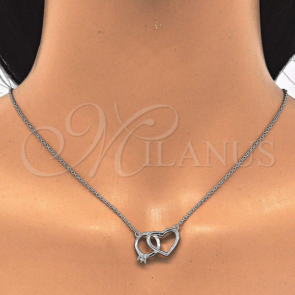 Collares con Dije 04.336.0023.16 Plata Rodinada, Diseño de Corazón, con Zirconia Cubica Blanca y Cristal Blanca, Pulido, Rodinado (Grosor 01 MM, 16 Pulgadas de Largo)
