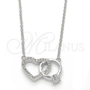 Collares con Dije 04.336.0023.16 Plata Rodinada, Diseño de Corazón, con Zirconia Cubica Blanca y Cristal Blanca, Pulido, Rodinado (Grosor 01 MM, 16 Pulgadas de Largo)