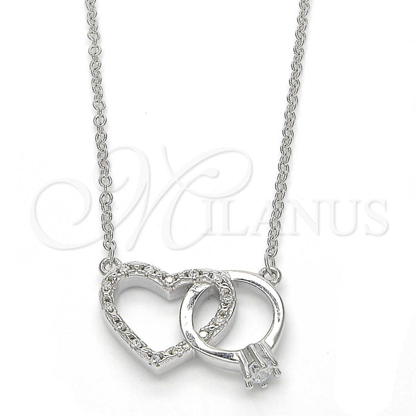Collares con Dije 04.336.0023.16 Plata Rodinada, Diseño de Corazón, con Zirconia Cubica Blanca y Cristal Blanca, Pulido, Rodinado (Grosor 01 MM, 16 Pulgadas de Largo)