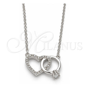 Collares con Dije 04.336.0023.16 Plata Rodinada, Diseño de Corazón, con Zirconia Cubica Blanca y Cristal Blanca, Pulido, Rodinado (Grosor 01 MM, 16 Pulgadas de Largo)