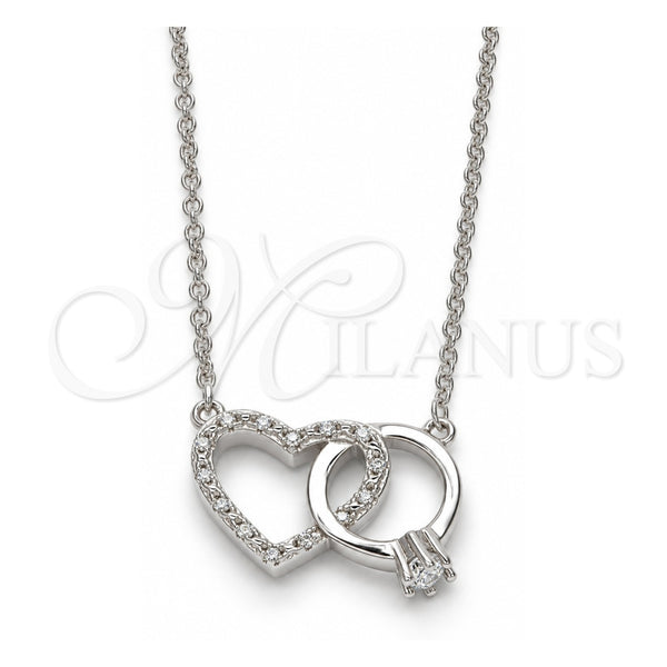 Collares con Dije 04.336.0023.16 Plata Rodinada, Diseño de Corazón, con Zirconia Cubica Blanca y Cristal Blanca, Pulido, Rodinado (Grosor 01 MM, 16 Pulgadas de Largo)