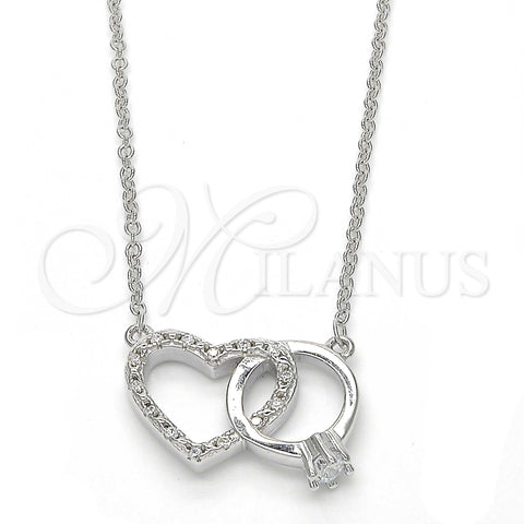 Collares con Dije 04.336.0023.16 Plata Rodinada, Diseño de Corazón, con Zirconia Cubica Blanca y Cristal Blanca, Pulido, Rodinado (Grosor 01 MM, 16 Pulgadas de Largo)