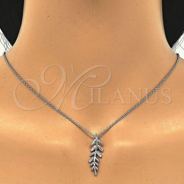 Collares con Dije 04.336.0025.16 Plata Rodinada, Diseño de Oja, con Micro Pave Blanca, Pulido, Rodinado (Grosor 01 MM, 16 Pulgadas de Largo)