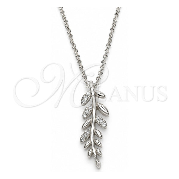 Collares con Dije 04.336.0025.16 Plata Rodinada, Diseño de Oja, con Micro Pave Blanca, Pulido, Rodinado (Grosor 01 MM, 16 Pulgadas de Largo)