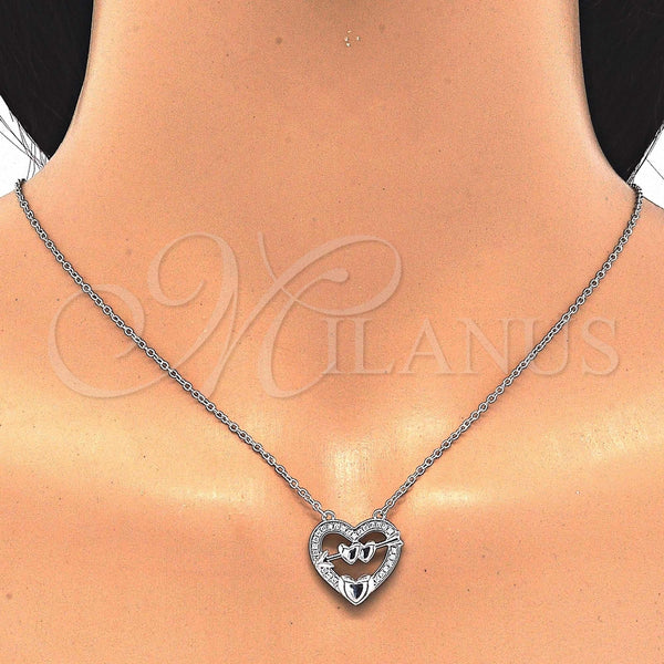 Collares con Dije 04.336.0026.16 Plata Rodinada, Diseño de Corazón, con Zirconia Cubica Blanca, Pulido, Rodinado (Grosor 01 MM, 16 Pulgadas de Largo)