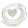 Collares con Dije 04.336.0026.16 Plata Rodinada, Diseño de Corazón, con Zirconia Cubica Blanca, Pulido, Rodinado (Grosor 01 MM, 16 Pulgadas de Largo)