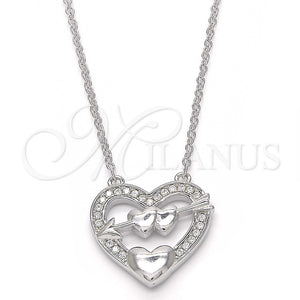 Collares con Dije 04.336.0026.16 Plata Rodinada, Diseño de Corazón, con Zirconia Cubica Blanca, Pulido, Rodinado (Grosor 01 MM, 16 Pulgadas de Largo)